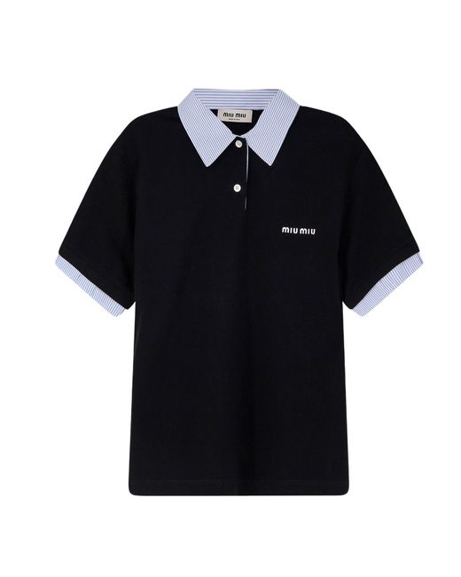 Miu Miu Black Logo-Embroidered Short-Sleeved Polo Shirt