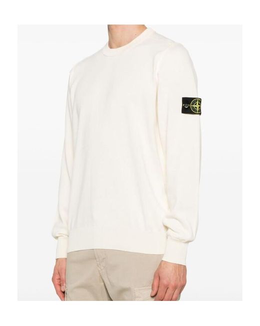 Stone Island White Round Neck Sweater for men