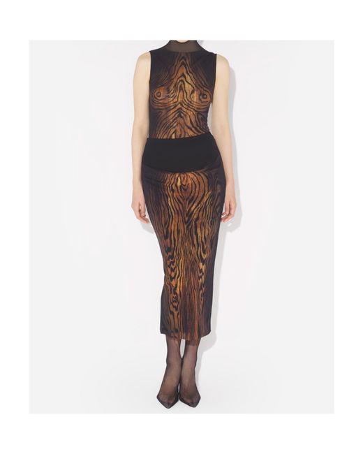 Jean Paul Gaultier Brown High-Neck Wood-Print Top