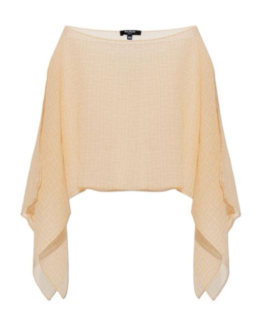 Balmain Natural Chiffon Print Beach Top