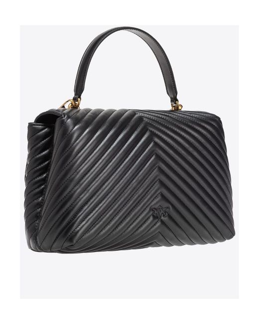 Pinko Black Love-Birds Logo Plaque Quilted Shoulder Bag