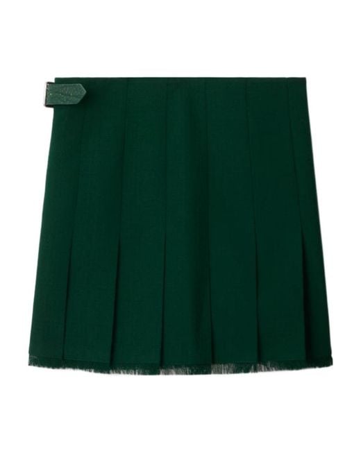 Burberry Green Pleated Frayed-Edge Mini Skirt
