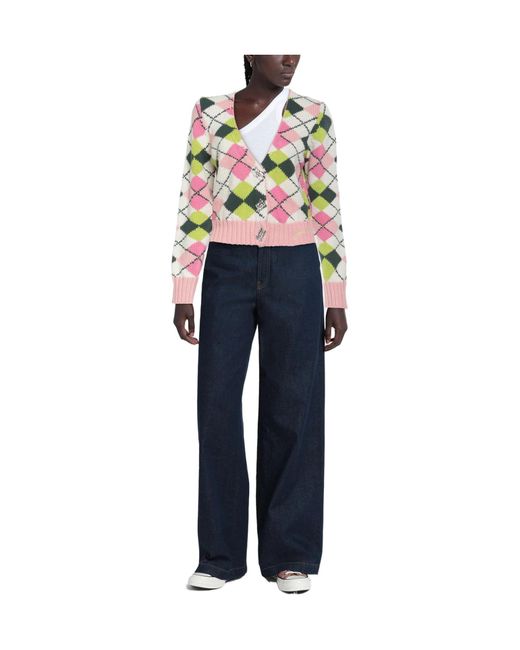 Ganni White Geometric Pattern Knitted Top