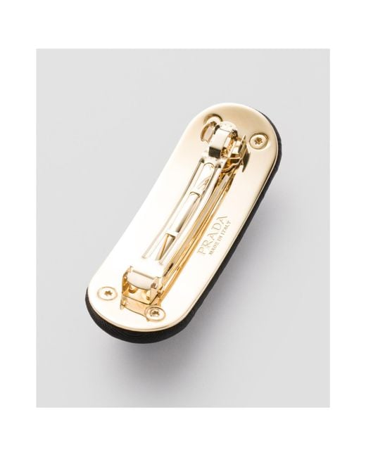 Prada Black Logo Plaque Curved Corner Hair Clip