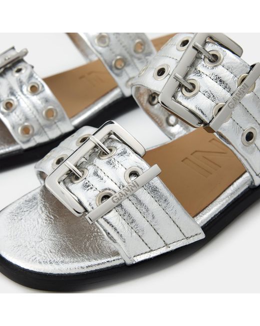 Ganni White Buckle Slippers