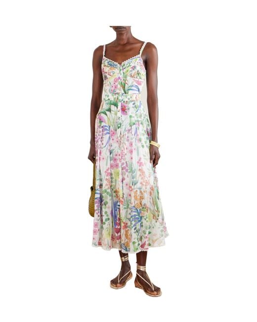 Charo Ruiz White Cotton-Blend Voile Midi Dress