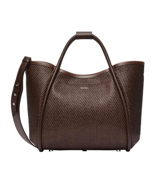 Max Mara Brown Logo Plaque Top Handle Bag