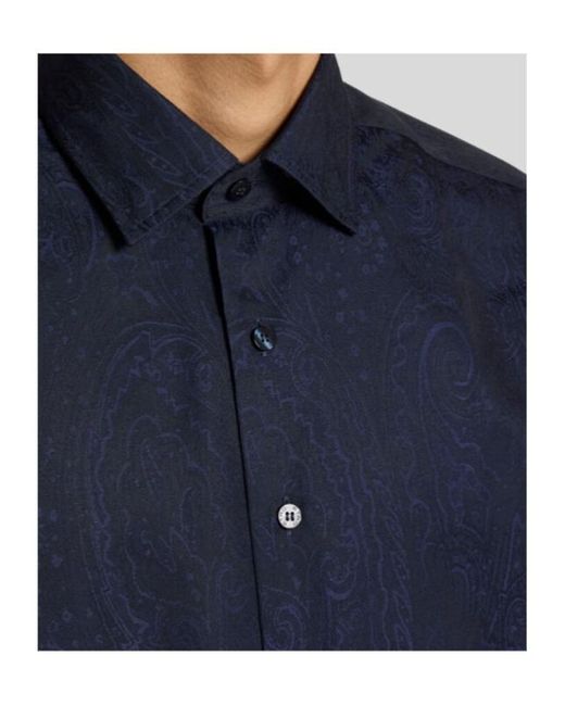 Etro Blue Cotton Jacquard Shirt for men