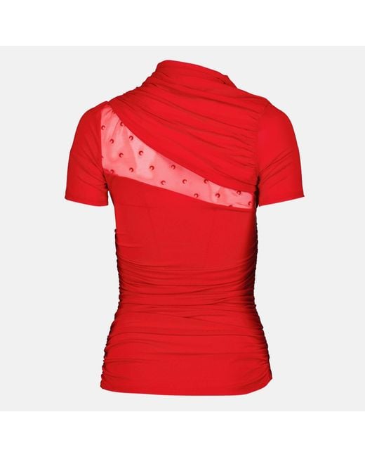 MARINE SERRE Red Draped Mesh Detail Top
