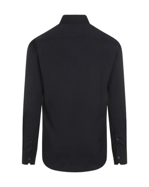 Giorgio Armani Blue Curved Hem Poplin Shirt for men