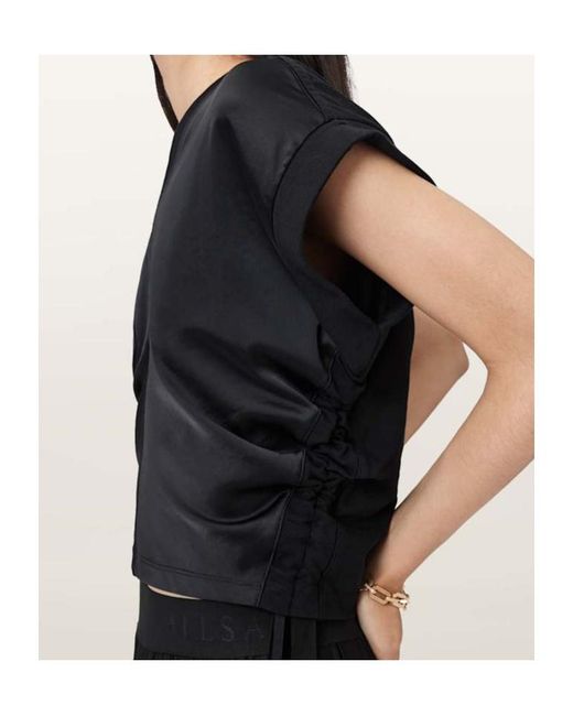 AllSaints Black Mira Ruched Top