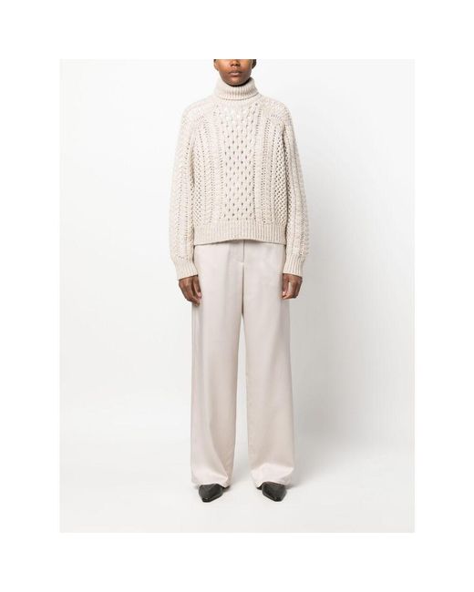 Brunello Cucinelli White High-Waisted Wide-Leg Trousers
