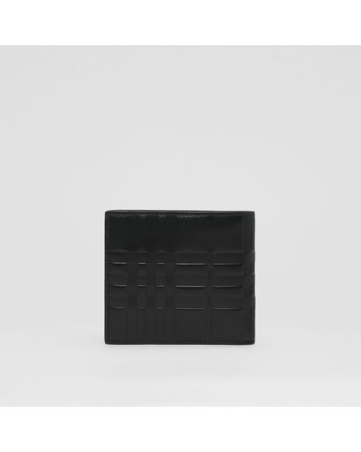 Burberry Black International Embossed Check Leather Wallet for men