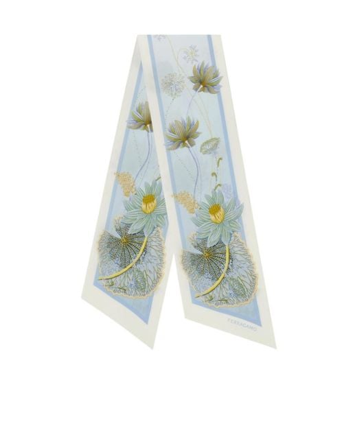 Ferragamo Blue Water Lily Print Silk Bandeau