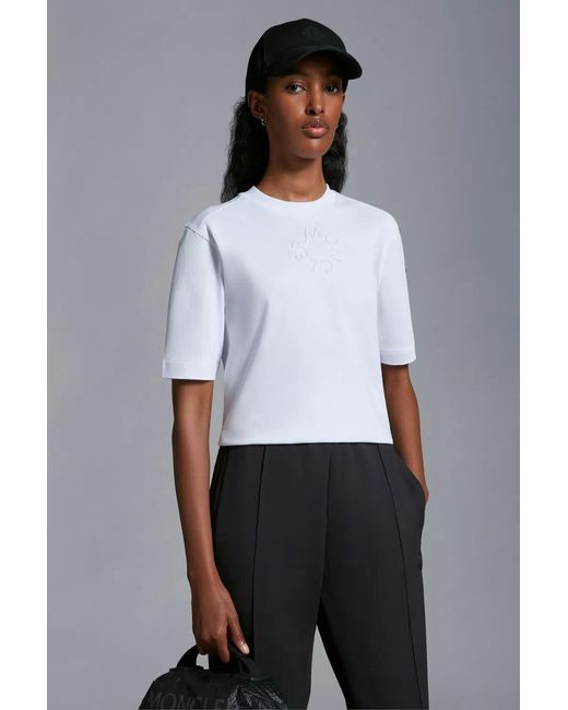 Moncler White Embossed Logo T-Shirt