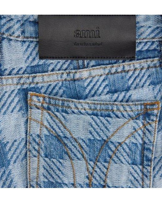 AMI Blue Ami Check Patterned Denim Shorts