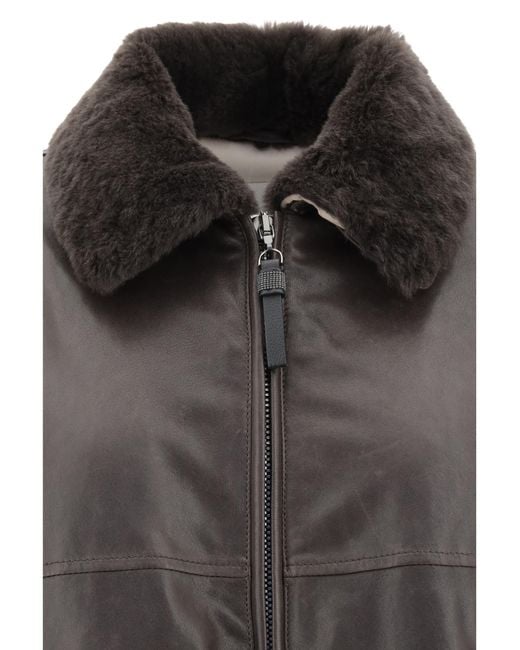 Brunello Cucinelli Gray Shearling Collar Jacket