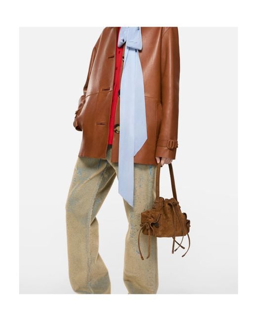 Acne Brown Mini Multipocket Suede Shoulder Bag