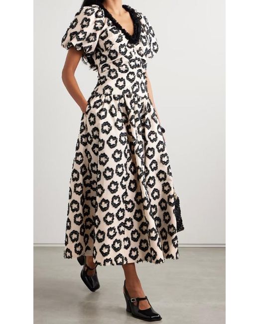 Ulla Johnson White Border Embellishment Pleated Embroidery Jacquard Dress