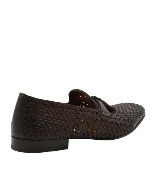 Doucal's Brown Woven Tassel Loafers for men