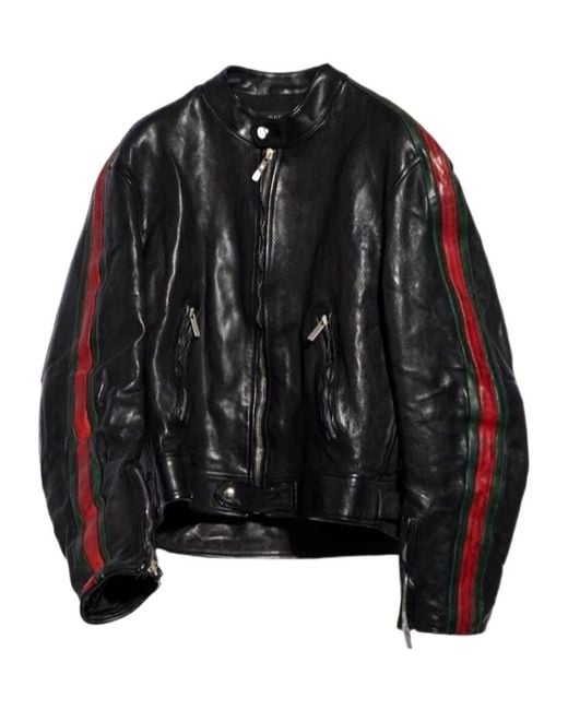 Gucci Black Buffalo Leather Biker Jacket With Web for men