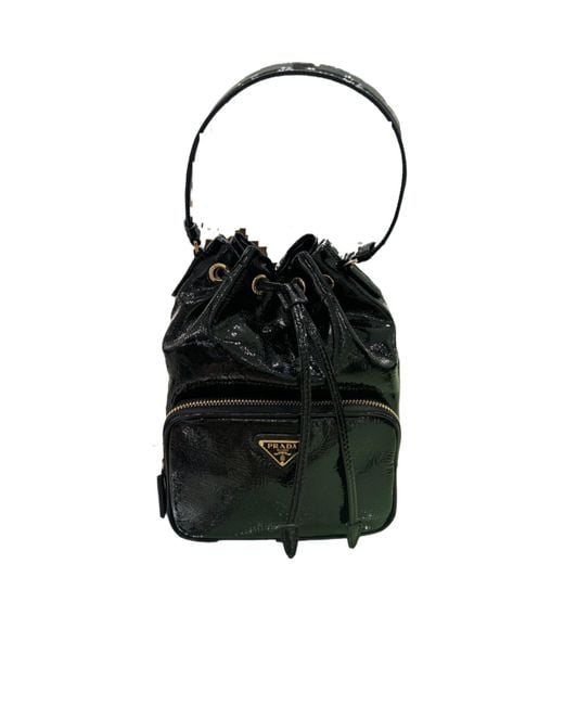 Prada Black Duet Logo Plaque Bucket Bag
