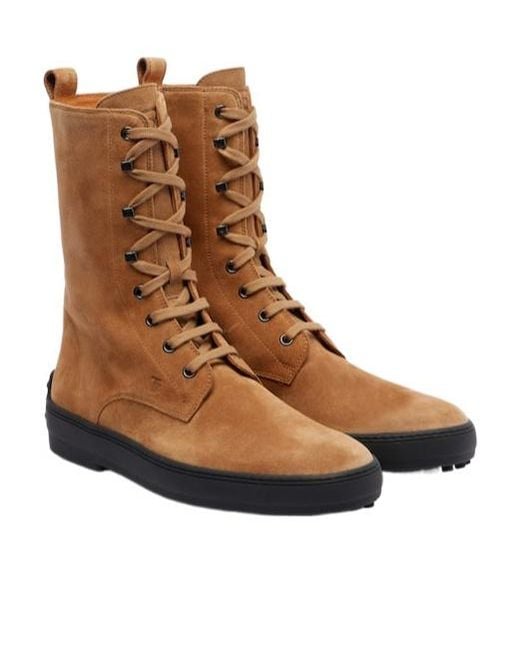 Tod's Brown Solid-Color Suede Ankle Boots