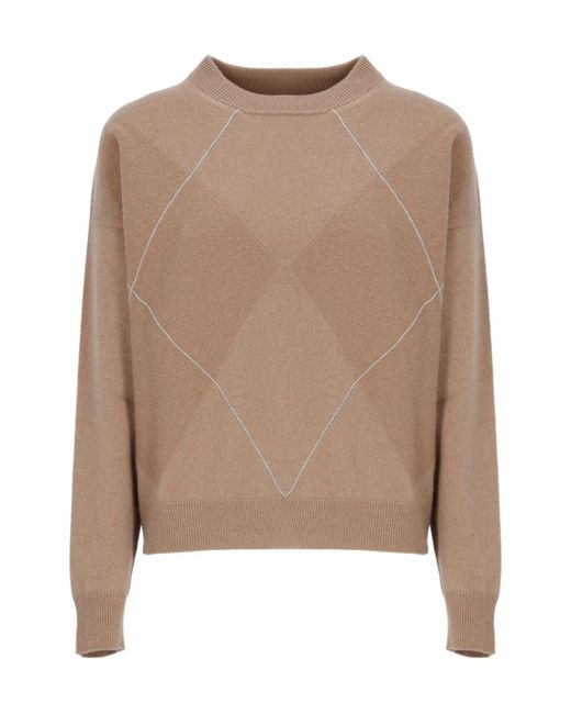 Peserico Brown Beaded Diamond Ribbed Jumper