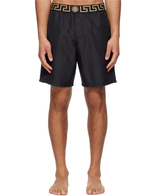 Versace Blue Logo-Waistband Swim Shorts for men