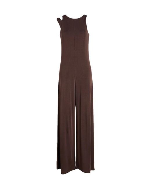 MAX&Co. Brown Minimalist Solid Color Sleeveless Stretch Jumpsuit