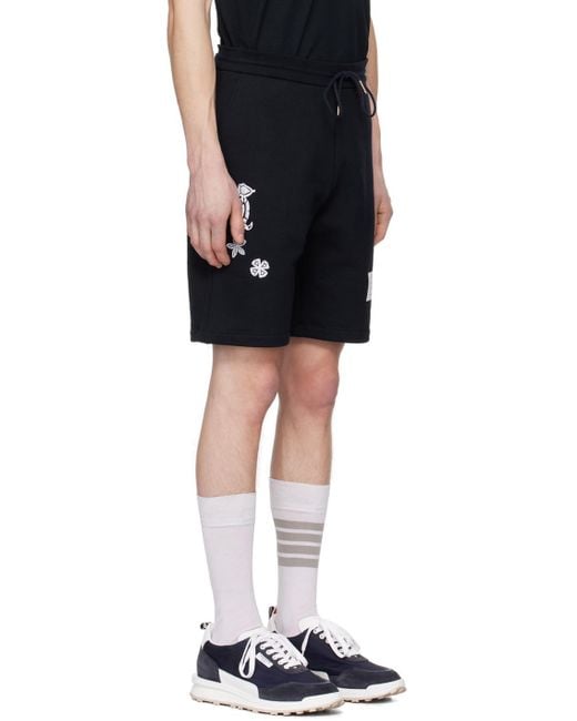 Thom Browne Black Embroidered Drawstring Track Shorts for men
