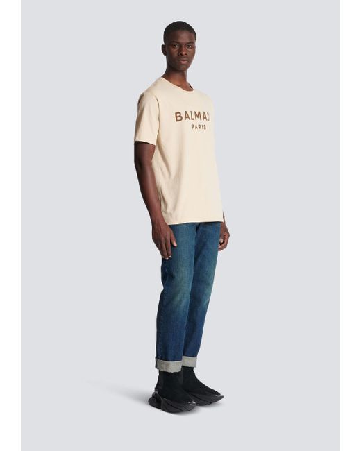 Balmain Natural T-Shirt With Paris Print for men