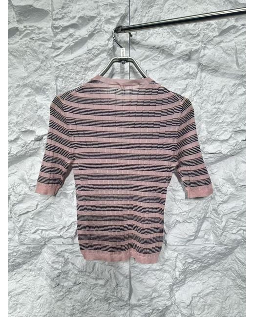 Prada Pink Short-Sleeved Striped Cashmere And Silk Sweater