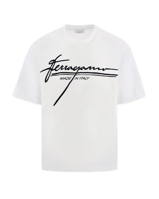 Ferragamo White Ferragamo Flocked Logo Crewneck T-Shirt for men