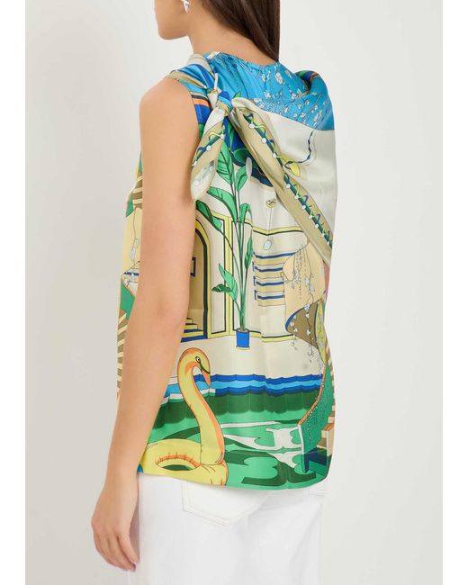 Tory Burch Green Printed Silk Top