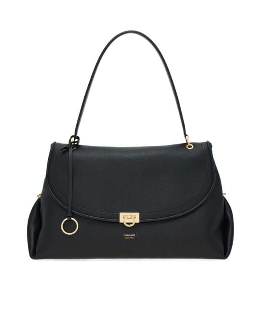 Ferragamo Black Gancini Handbag (L)
