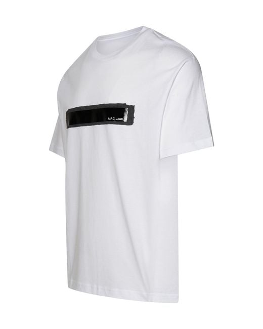 A.P.C. White Logo Printed Crewneck T-Shirt for men