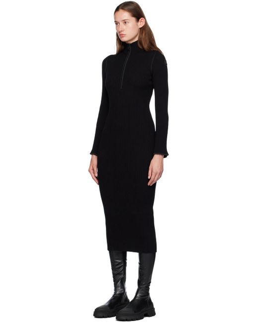 Moncler Black Half-Zip Ribbed-Knit Midi Dress