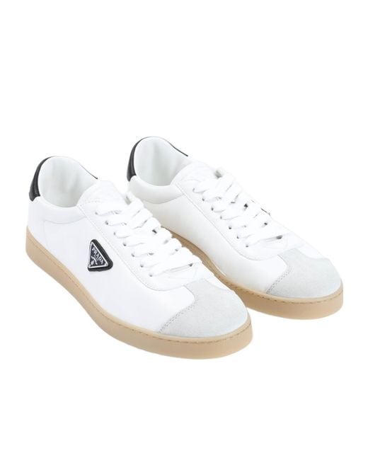 Prada White Logo Plaque Lace-Up Sneakers for men