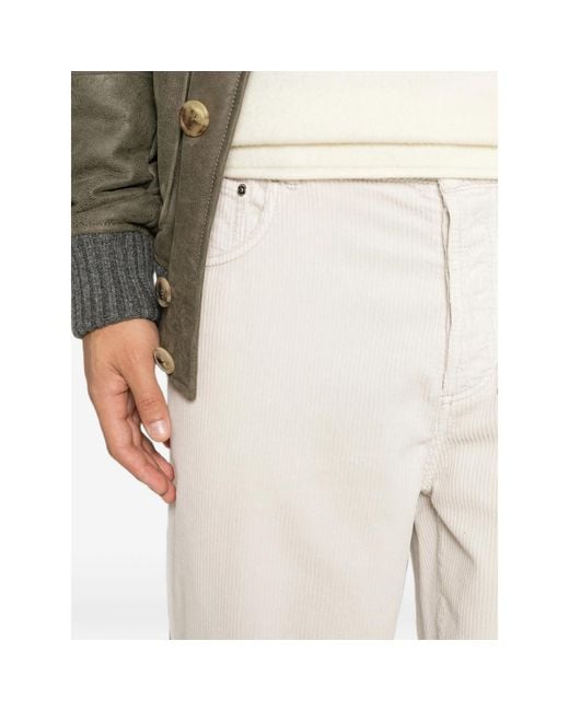Brunello Cucinelli Green Corduroy Five-Pocket Trousers for men