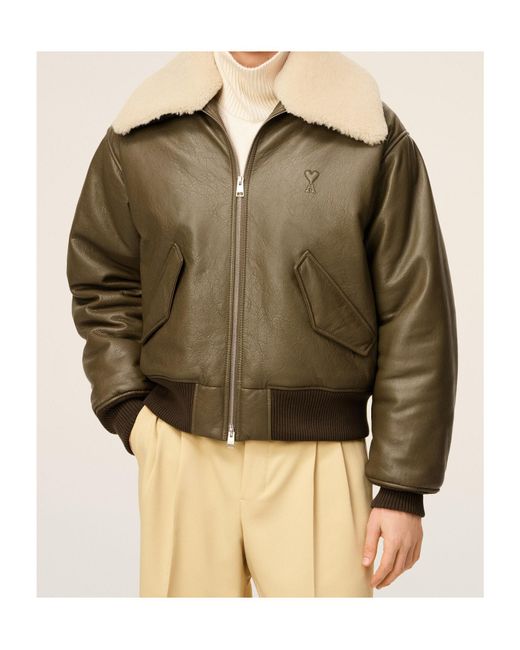 AMI Green Ami Logo Patch Zip-Up Jacket for men