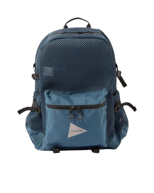 And Wander Blue Mesh Patchwork Backpack for men