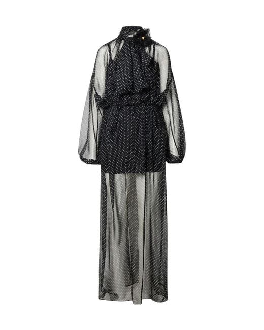 Dolce & Gabbana Black Polka-Dot Print Maxi Dress