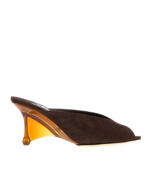 Jimmy Choo Brown Glace 80 Wedge Mules