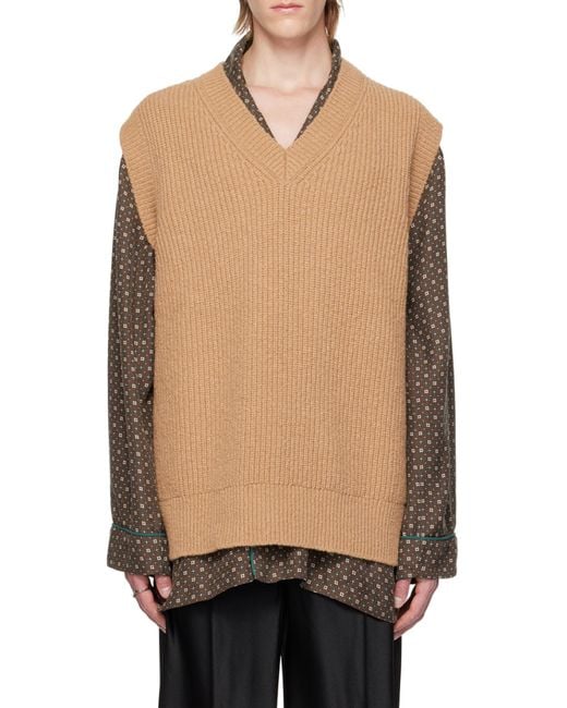 Maison Margiela Brown V-Neck Straight Hem Knitted Vest for men