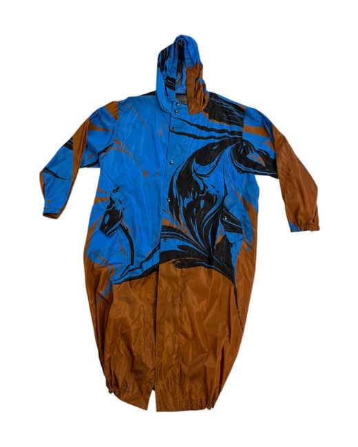 Dries Van Noten Blue Printed Trench Coat for men