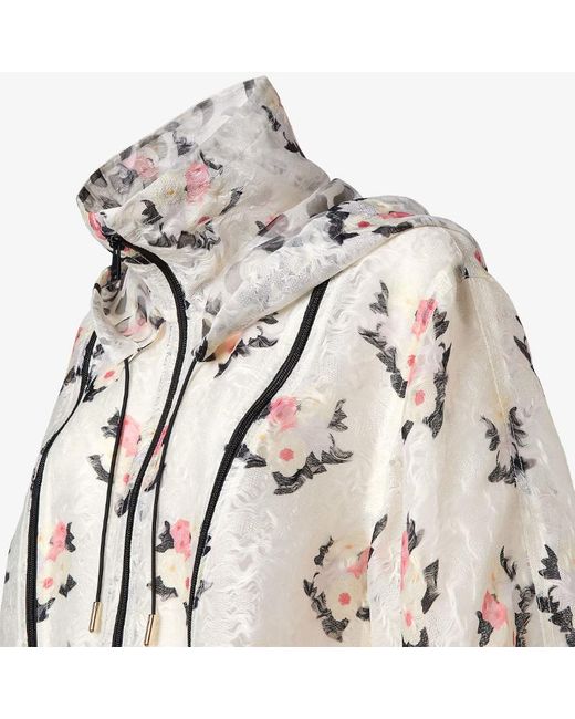 Fendi White Bouquet Motif Printed Hooded Lace Parka