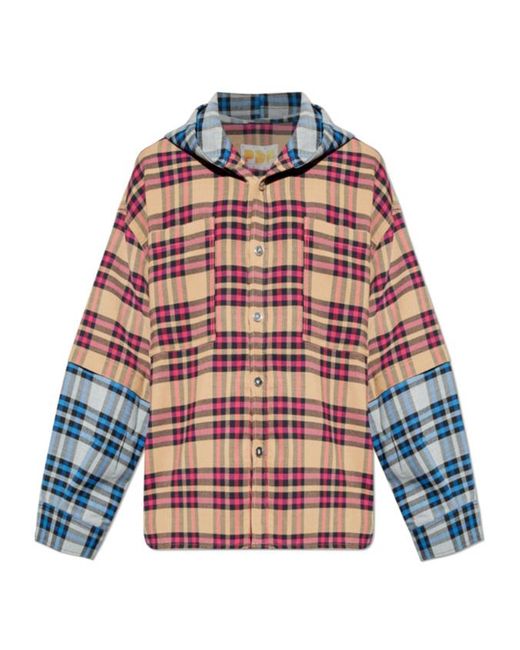 PDF CHANNEL Red Loose Hooded Shirt for men
