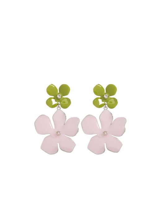 Marni Pink Embellished Floral Motif Earrings