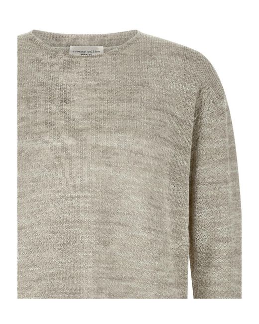 Roberto Collina Gray Mouliné Crew Neck Knitted Sweater for men